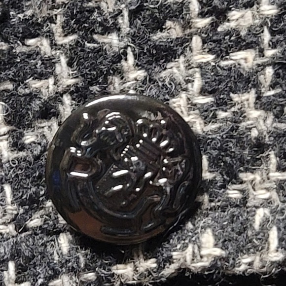 Betsey Johnson Size 12 wool Double breasted coat black Cream Tweed Jacket Pocket - Picture 5 of 11